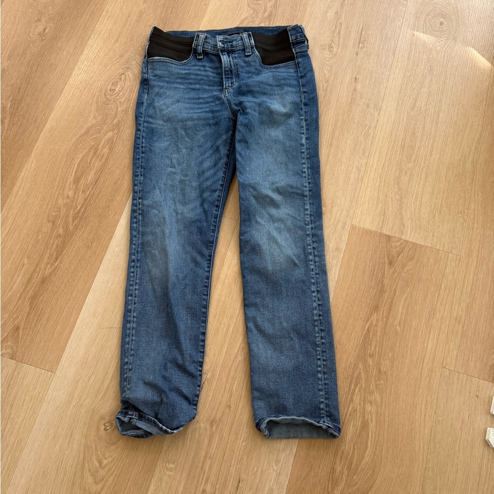 Blue Straight-Leg Maternity Jeans with Black Waist Panels
